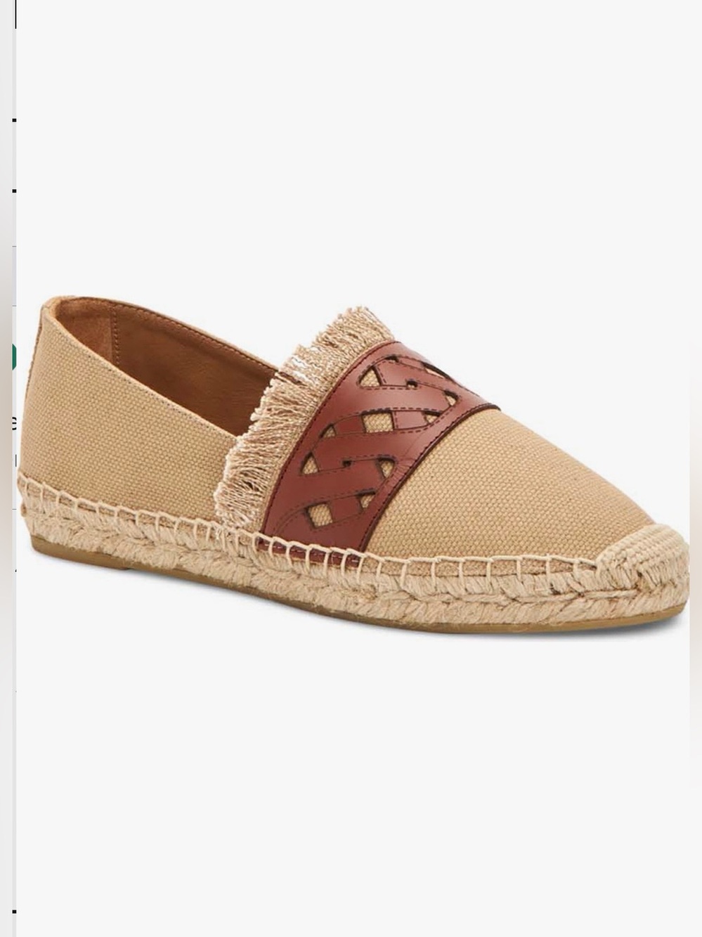 Aquatalia Kaylin Water Resistant Tan Espadrille with Brown Leather Accent, Sz 7